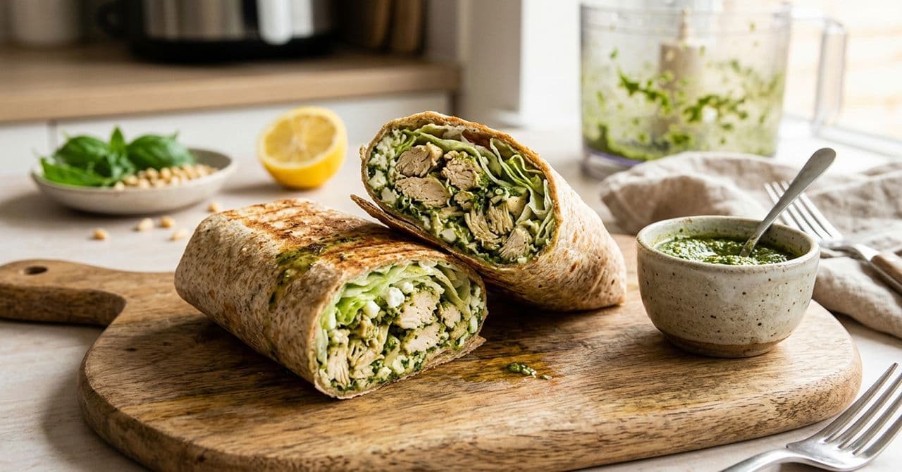 A delicious chicken pesto wrap recipe. Ideal for weight loss while taking a GLP-1 Weight loss medication