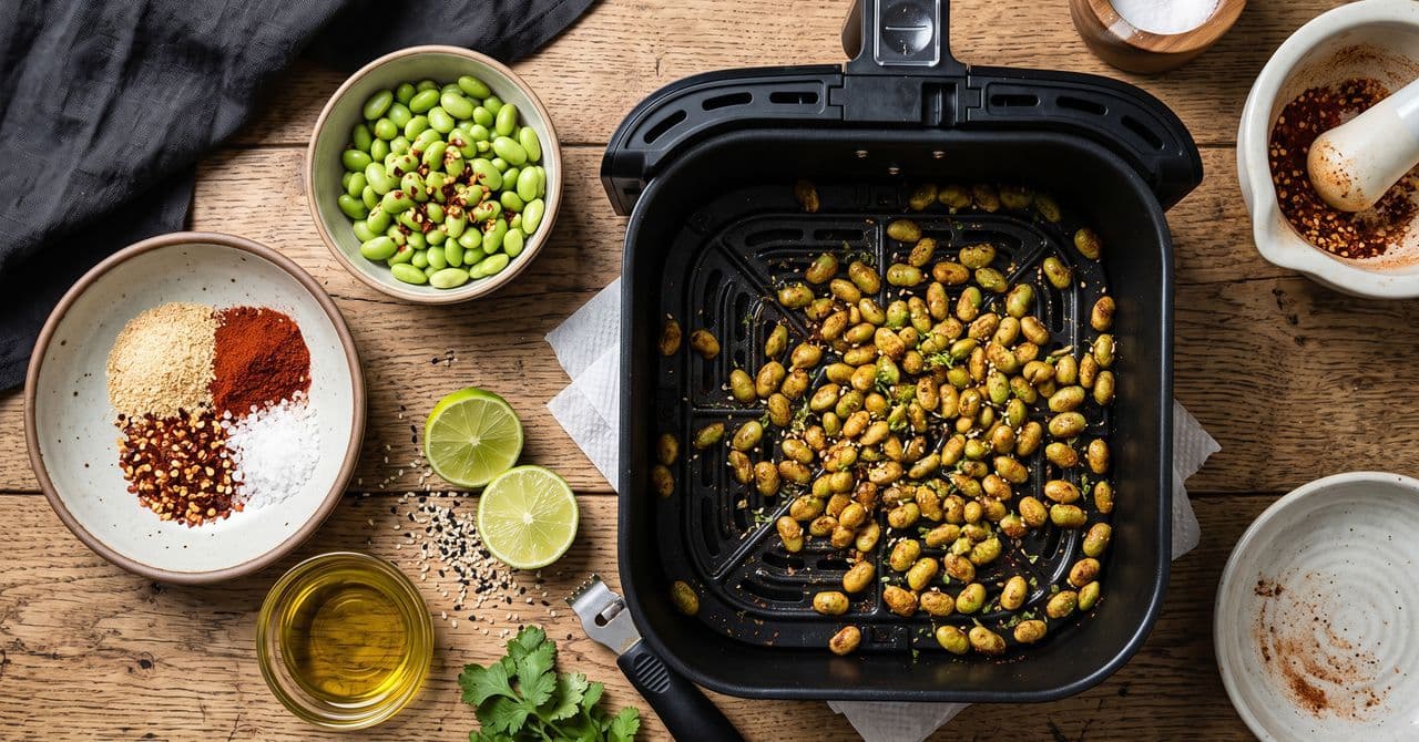 Crispy chilli and garlic roasted edamame