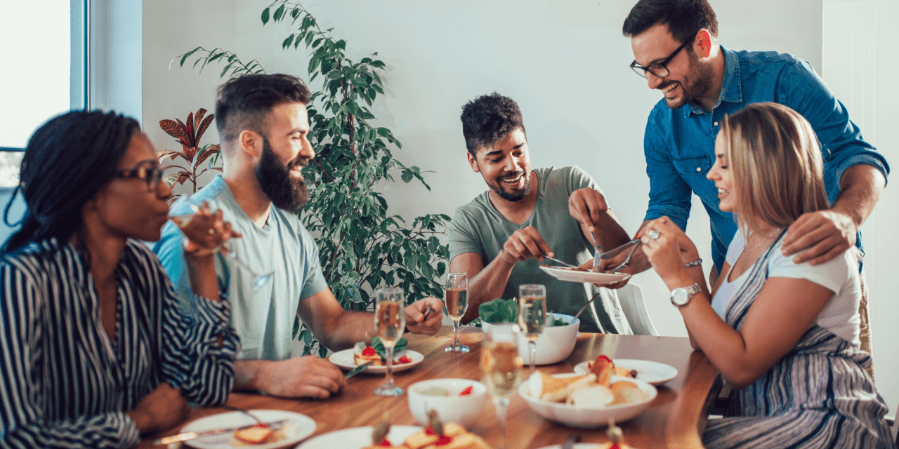 a group of friends enjoying a meal out
