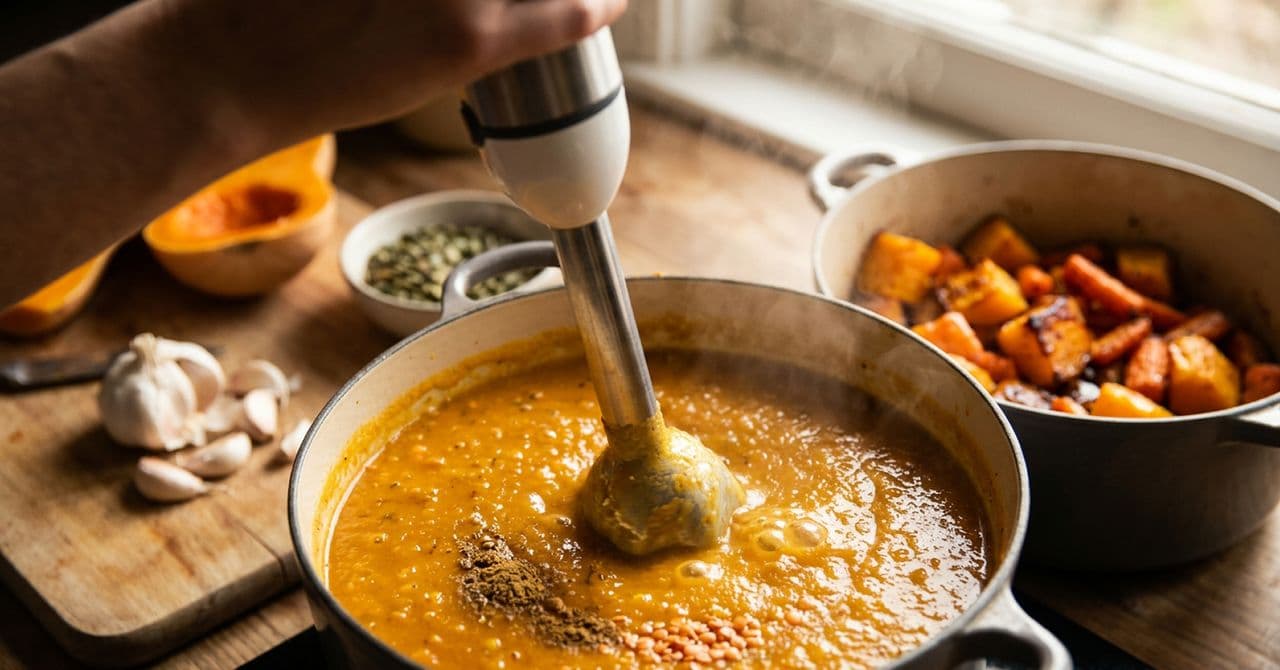 Roasted butternut squash and carrot soup