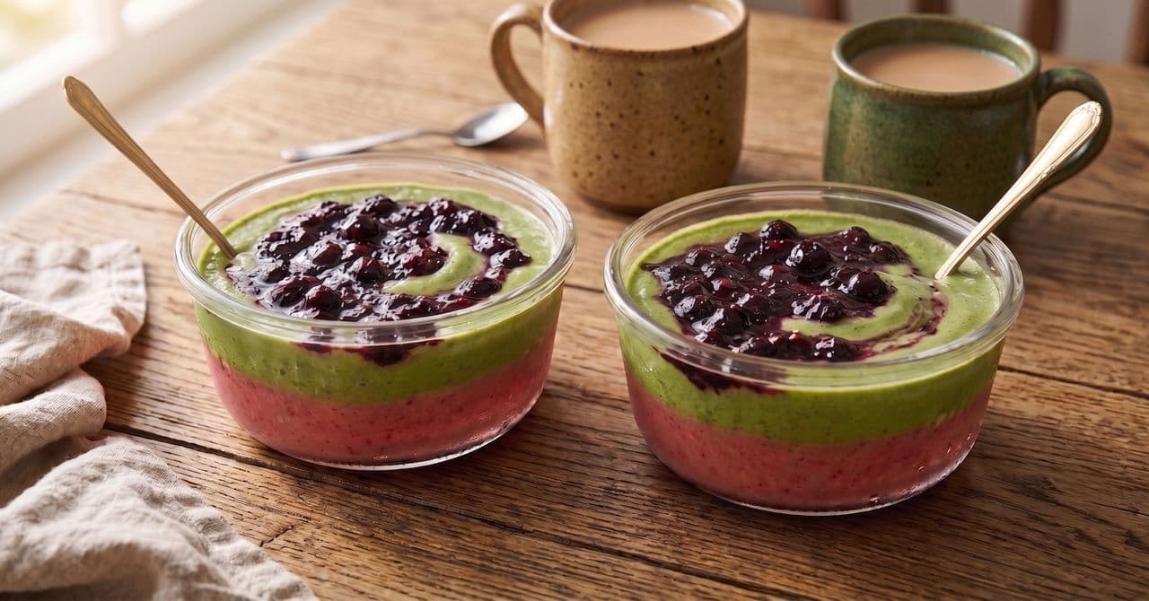 Strawberry matcha protein smoothie bowl