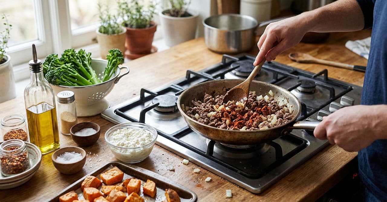 High-protein sweet potato beef bowl