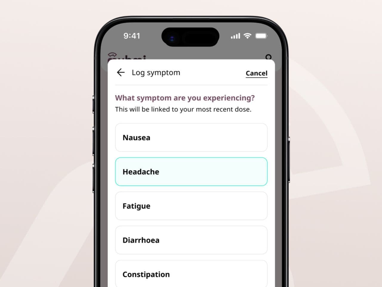 Symptom logging and side effect support