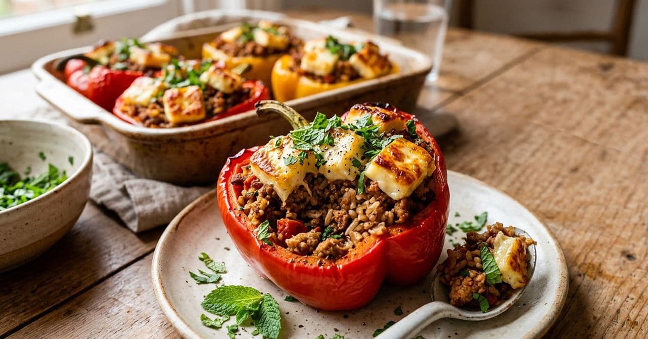 Turkey and Halloumi Stuffed Peppers