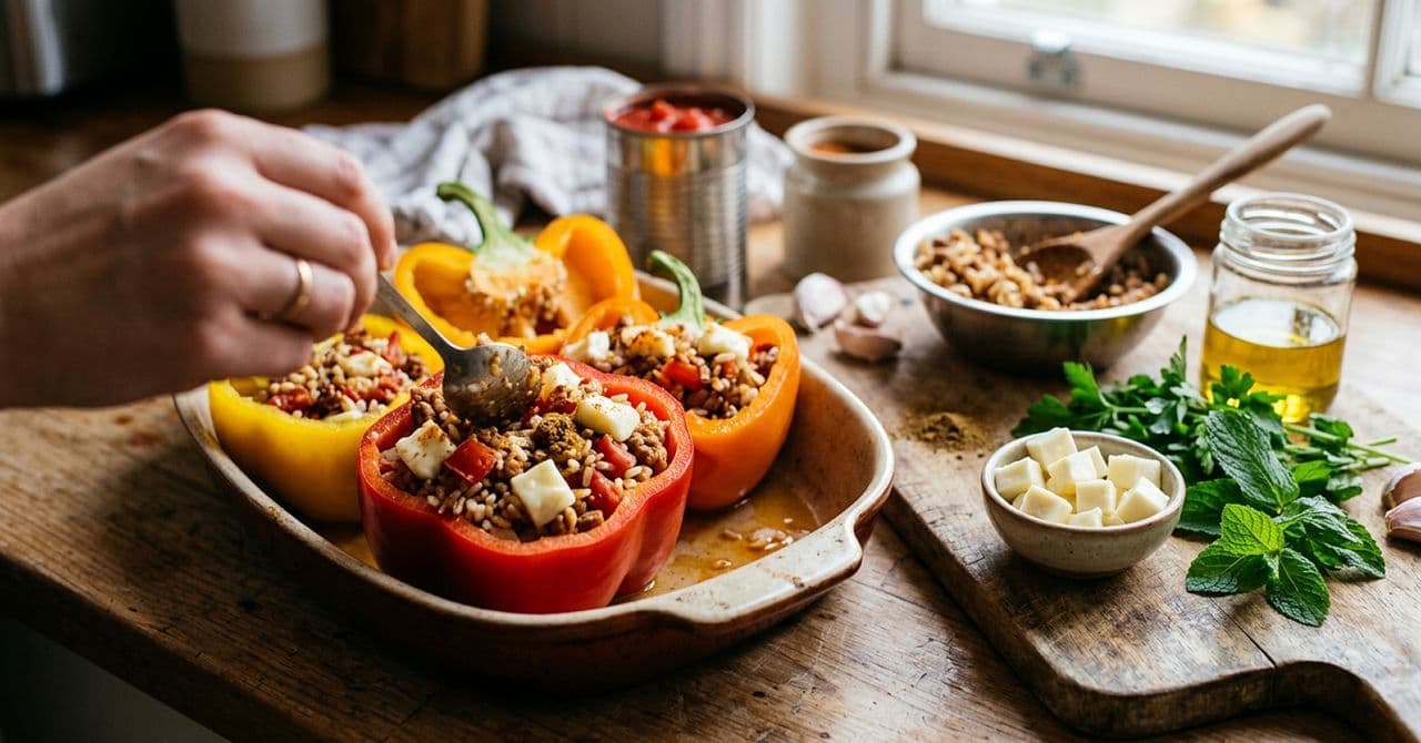 Turkey and halloumi stuffed peppers
