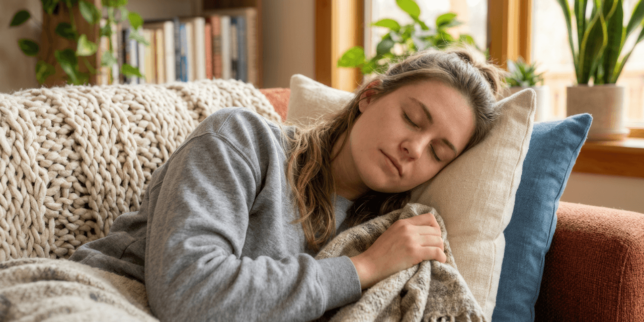 Woman sleeping on sofa during daytime